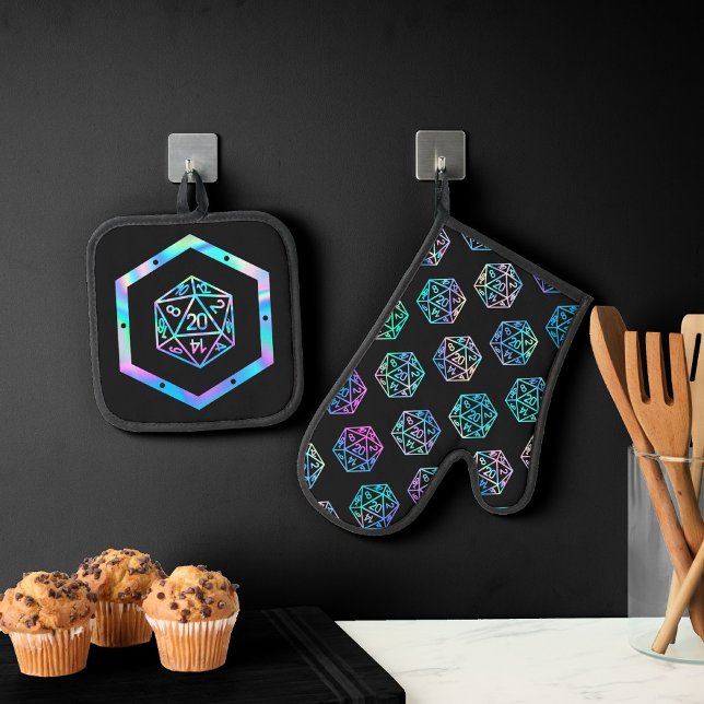 Ensemble De Gant De Cuisine Et De Manique Dés RPG | Holo Imaginaire Retro Tabletop PnP Gamer (Créateur téléchargé)