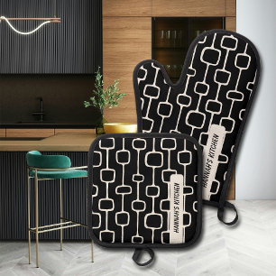 Ensemble De Gant De Cuisine Et De Manique Design moderne noir et blanc du milieu du siècle