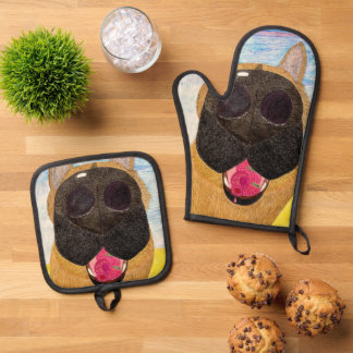 Ensemble De Gant De Cuisine Et De Manique Dog nose and raspberry oven mitt & pot holder set