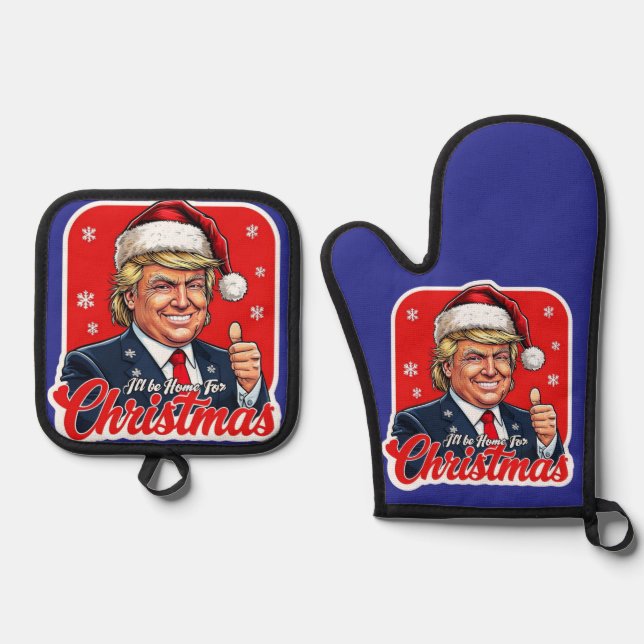 Ensemble De Gant De Cuisine Et De Manique Donald Trump Christmas Santa Claus Art (Recto)