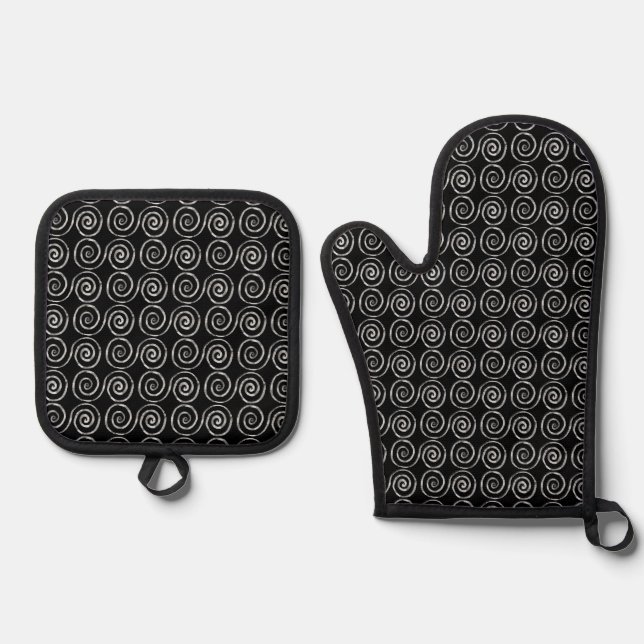 Ensemble De Gant De Cuisine Et De Manique Double Spiral Celtic Pattern (Recto)