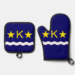 Ensemble De Gant De Cuisine Et De Manique Drapeau de Kinshasa, Congo Carré Dessous de verre 