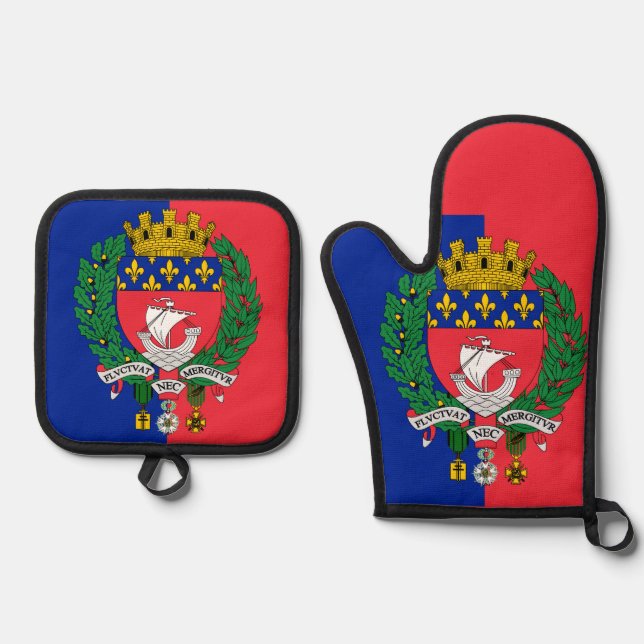 Ensemble De Gant De Cuisine Et De Manique Drapeau de Paris, France (Recto)
