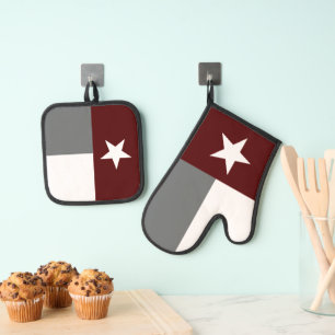 Ensemble De Gant De Cuisine Et De Manique Drapeau du Texas Marron et Gris