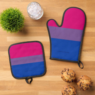 Ensemble De Gant De Cuisine Et De Manique Drapeau SlipperyJoe's Bisexual Pride lavande-rose