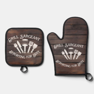 Ensemble De Gant De Cuisine Et De Manique Drôle cadeau Grilling pour Homme : Grill Sargeant