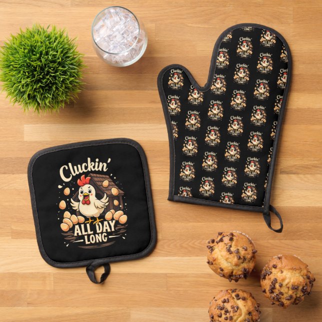 Ensemble De Gant De Cuisine Et De Manique Drôle Humour de poulet Rustique vie agricole Jeu d (De haut en bas)