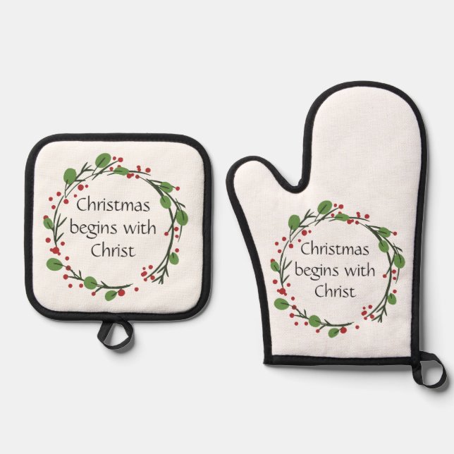 Ensemble De Gant De Cuisine Et De Manique Écriture chrétienne de Noël (Recto)