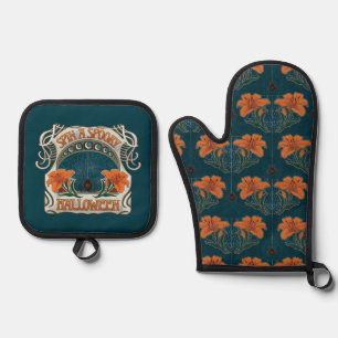 Ensemble De Gant De Cuisine Et De Manique Éffrayant Halloween Araignées et Lily Vintage Vict