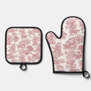 Ensemble De Gant De Cuisine Et De Manique Élégant cheval rustique rose blanc toile