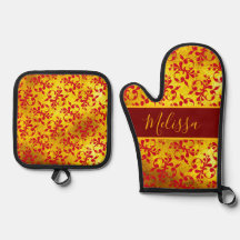 Elégant Damas rouge et texture or