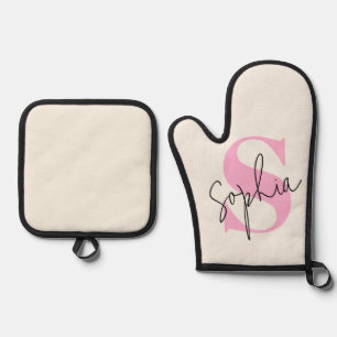 Ensemble De Gant De Cuisine Et De Manique Élégant ensemble Pastel Monogram Four Mitt & Pot