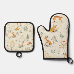 Ensemble De Gant De Cuisine Et De Manique "Ensemble cuisine Fox Forest"