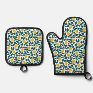 Ensemble De Gant De Cuisine Et De Manique Ensemble de cuisine d'été à motif citron et feuill