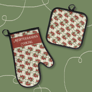 Ensemble De Gant De Cuisine Et De Manique Ensemble de porte-pots et de Mitt Motif rouge Oliv