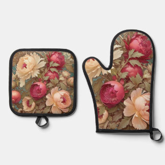Ensemble De Gant De Cuisine Et De Manique Ensemble de protège-plaques Fleurs et Fruits