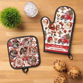 Ensemble De Gant De Cuisine Et De Manique Équipe de biscuits de Noël de Père Noël Collage de