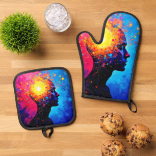 Ensemble De Gant De Cuisine Et De Manique Explosion de l'art de l'esprit créatif