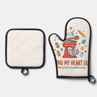 Ensemble De Gant De Cuisine Et De Manique Faire de la pâtisserie avec tout mon cœur & Créer