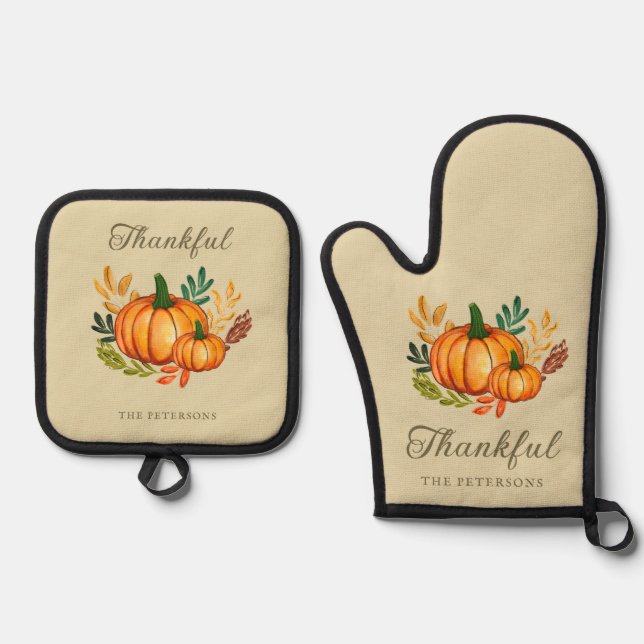 Ensemble De Gant De Cuisine Et De Manique Fall Rustic Happy Thanksgiving (Recto)