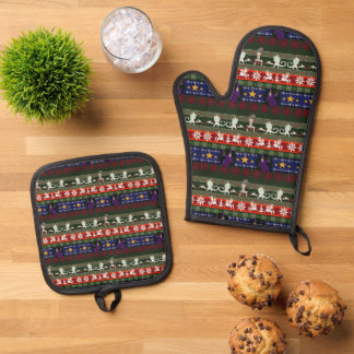 Ensemble De Gant De Cuisine Et De Manique Fantasy Style Ugly Sweater Pattern 