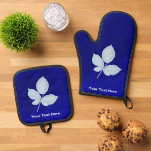 Ensemble De Gant De Cuisine Et De Manique Feuilles de brique d'impression Cyano