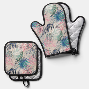 Ensemble De Gant De Cuisine Et De Manique Feuilles de palmier, tropical