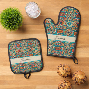 Ensemble De Gant De Cuisine Et De Manique Fiesta Blooms personnalisable