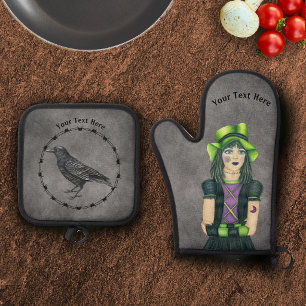 Ensemble De Gant De Cuisine Et De Manique Fille gothique Couronne noire Cercle Fil de fer ba