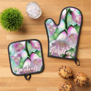 Ensemble De Gant De Cuisine Et De Manique Fleurs de digitale florales rose personnalisées po
