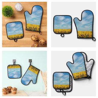 Ensemble De Gant De Cuisine Et De Manique Fleurs de soleil jaunes mignonnes modernes