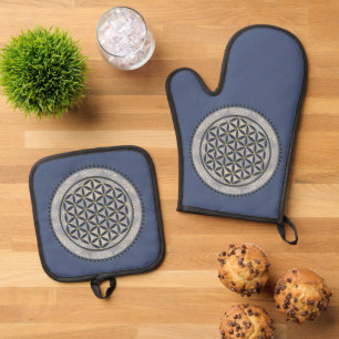 Ensemble De Gant De Cuisine Et De Manique FLEURS DE VIE - Symbole de géométrie sacrée Art 1