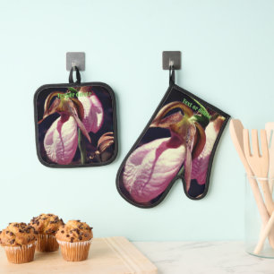 Ensemble De Gant De Cuisine Et De Manique Fleurs d'orchidées de chlipper de dame sauvage per