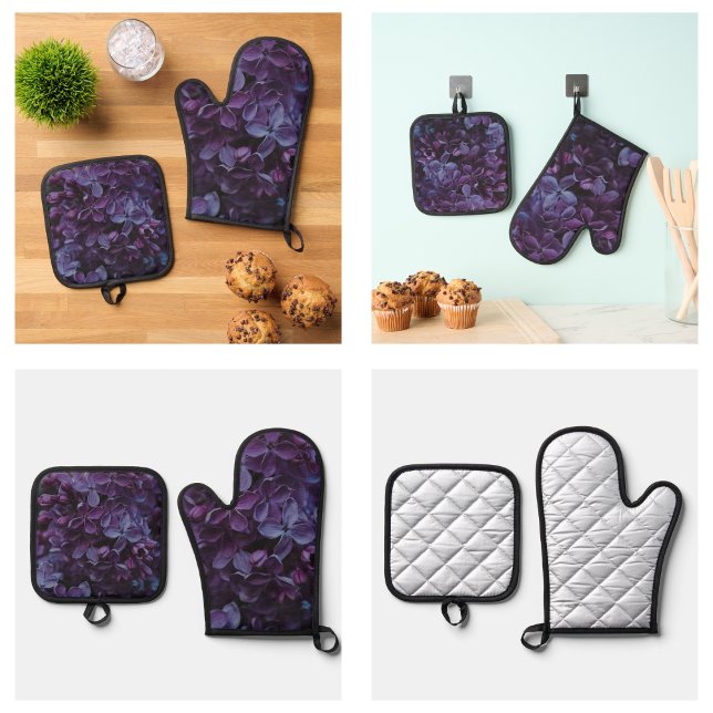 Ensemble De Gant De Cuisine Et De Manique Fleurs mignonnes violettes (Cute Purple Flowers Oven Mitt & Pot Holder Set
)