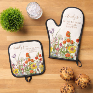 Ensemble De Gant De Cuisine Et De Manique Fleurs Sauvages Colorées pour la Fête de Fiançaill