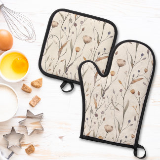 Ensemble De Gant De Cuisine Et De Manique Fleurs Sauvages Délicates
