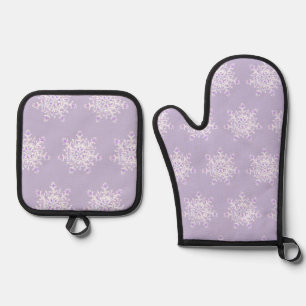 Ensemble De Gant De Cuisine Et De Manique flocon de neige violet clair et coeur étincelant