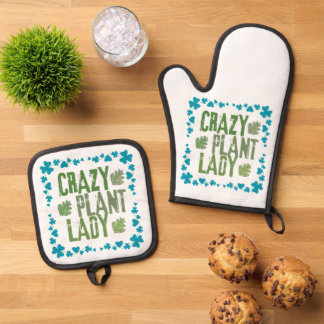 Ensemble De Gant De Cuisine Et De Manique Folle de plantes