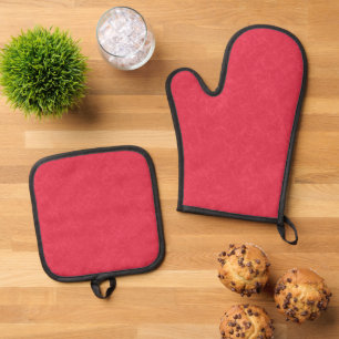 Ensemble De Gant De Cuisine Et De Manique Fond texturé rouge avec motif tourbillonnant