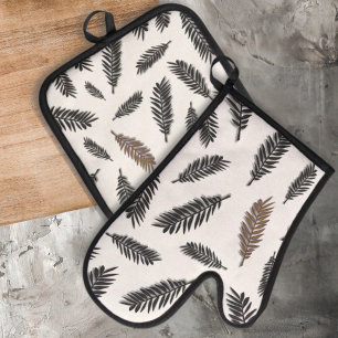 Ensemble De Gant De Cuisine Et De Manique Four Boho Botanique Cuir Mitt & Pot Porteur