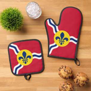 Ensemble De Gant De Cuisine Et De Manique Four Mitt, Pot Holders avec le drapeau de Saint Lo