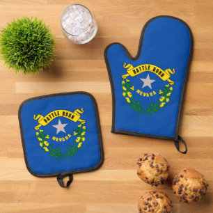 Ensemble De Gant De Cuisine Et De Manique Four Mitt, Pot Holders avec le drapeau du Nevada