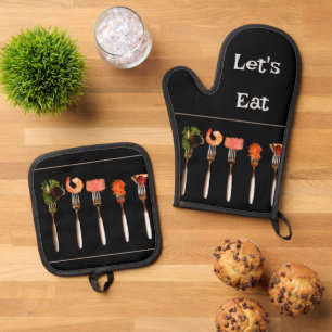 Ensemble De Gant De Cuisine Et De Manique Fourchettes Noir