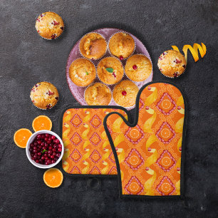 Ensemble De Gant De Cuisine Et De Manique Fruits et zeste d'orange