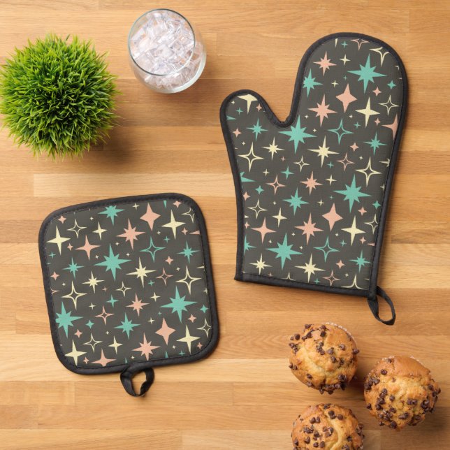 Ensemble De Gant De Cuisine Et De Manique Fun Atomic Age Stars Mid Century Modern (De haut en bas)
