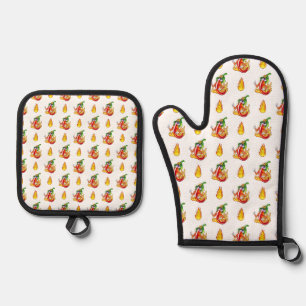 Ensemble De Gant De Cuisine Et De Manique Funny Fier Pompier Chili Sur Le Feu Donne Des Pouc