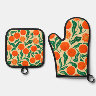 Ensemble De Gant De Cuisine Et De Manique Gant de cuisine botanique Citrus et dessous de pla