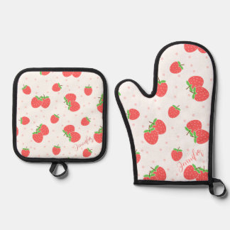 Ensemble De Gant De Cuisine Et De Manique Gante de four personnalisé à la fraise Mignonne Ki