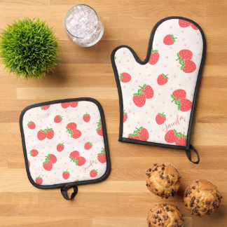 Ensemble De Gant De Cuisine Et De Manique Gante de four personnalisé à la fraise Mignonne Ki