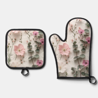 Ensemble De Gant De Cuisine Et De Manique Gants de cuisine et dessous de plat botaniques flo